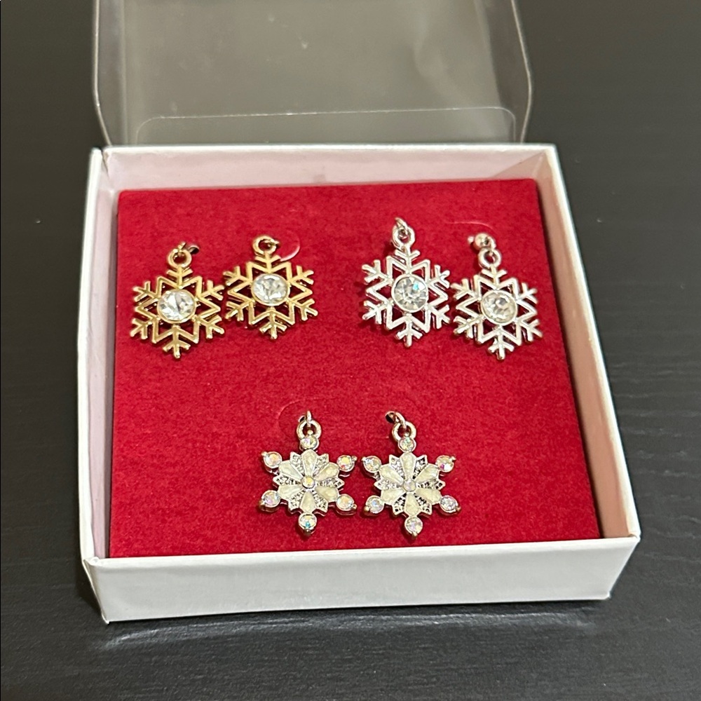 Gold and Silver Snowflake Earrings Set